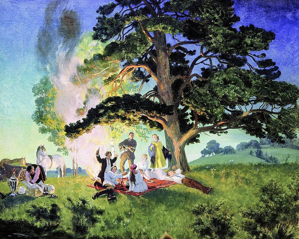 Борис Кустодиев "Пикник". Источник: https://kolybanov.livejournal.com/16047753.html