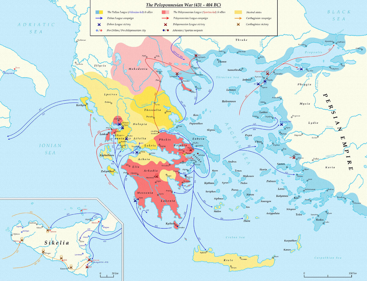 Контурная карта пелопоннесская война