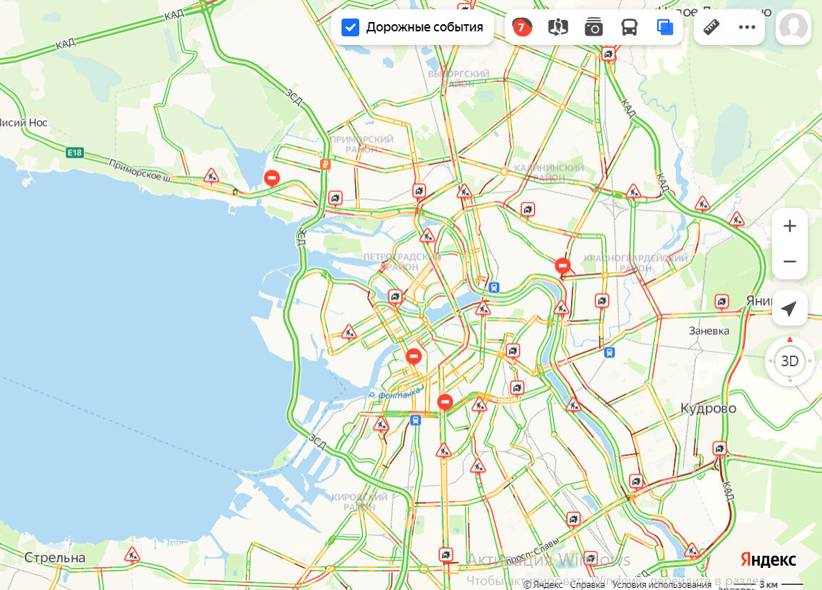 Карта загруженности дорог спб