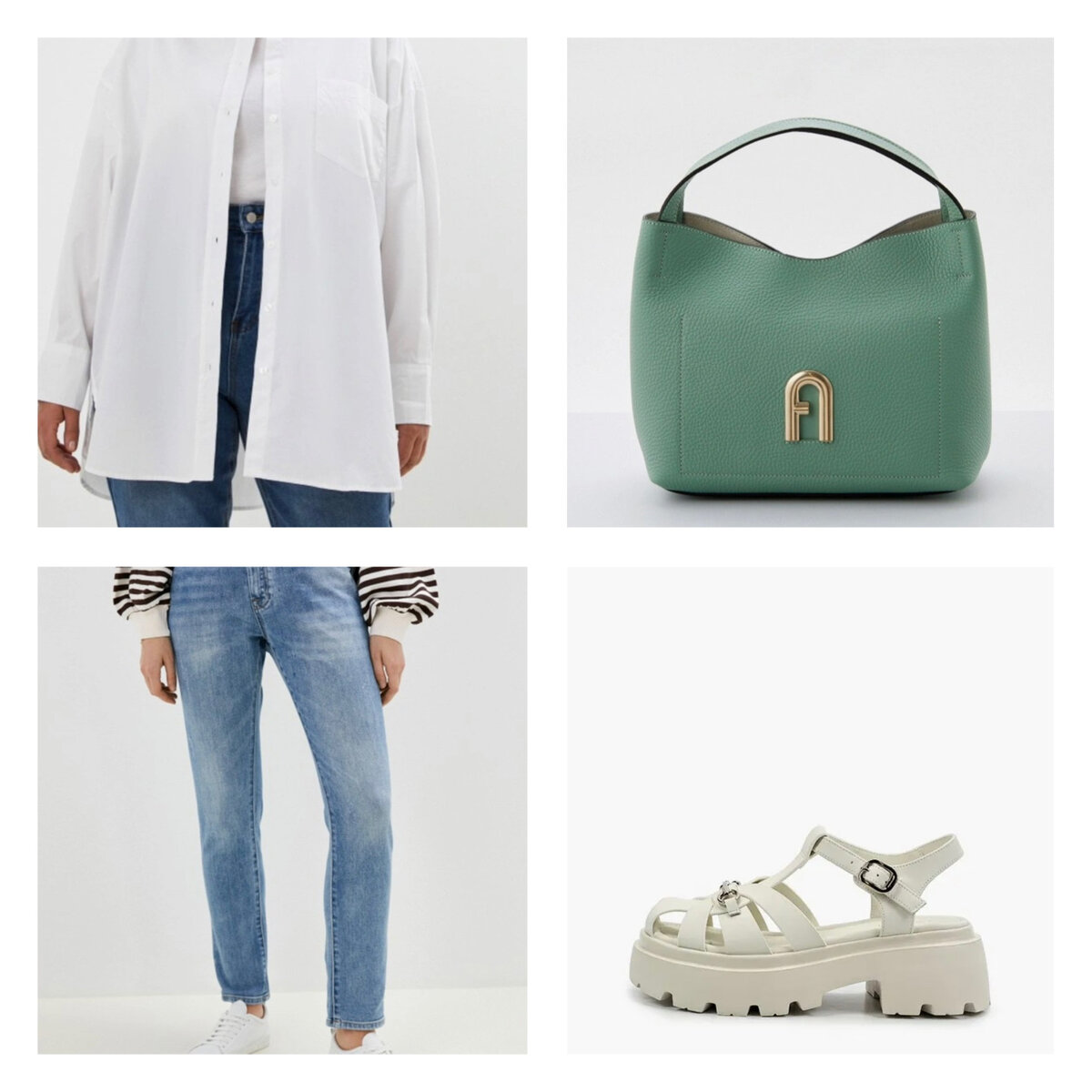 Рубашка, джинсы, босоножки и сумка. Удобно и практично. Сумка в необычном цвете делает образ интереснее. Не забудьте про часы, очки, сережки и укладку❤️ Ссылки на вещи есть выше. Фотографии из интернет-магазина Lamoda.