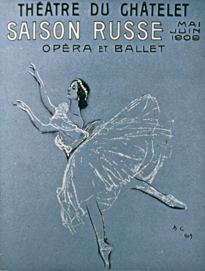 2. Афиша Русского сезона 1909. Художник В. А. Серов.