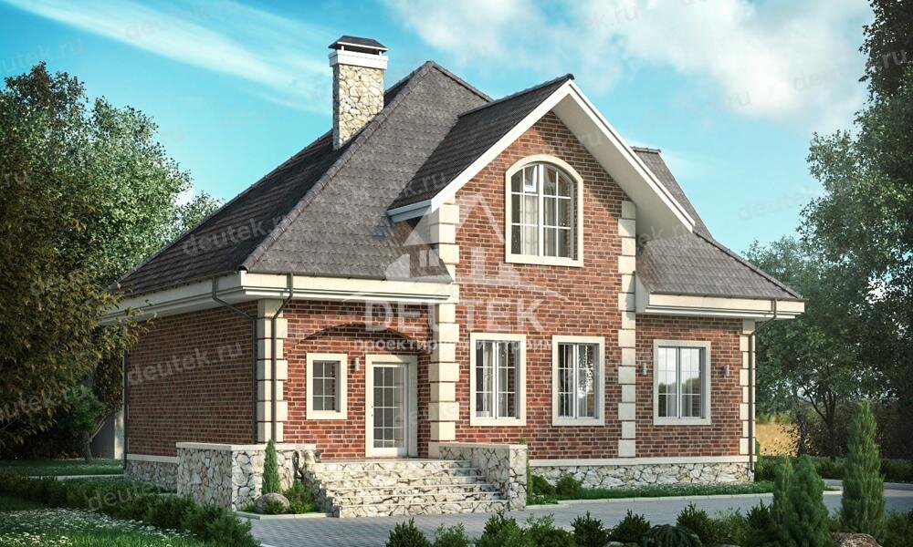 Проект дома 278 м2 из кирпича с цокольным этажом, мансардой и террасой - LK-59