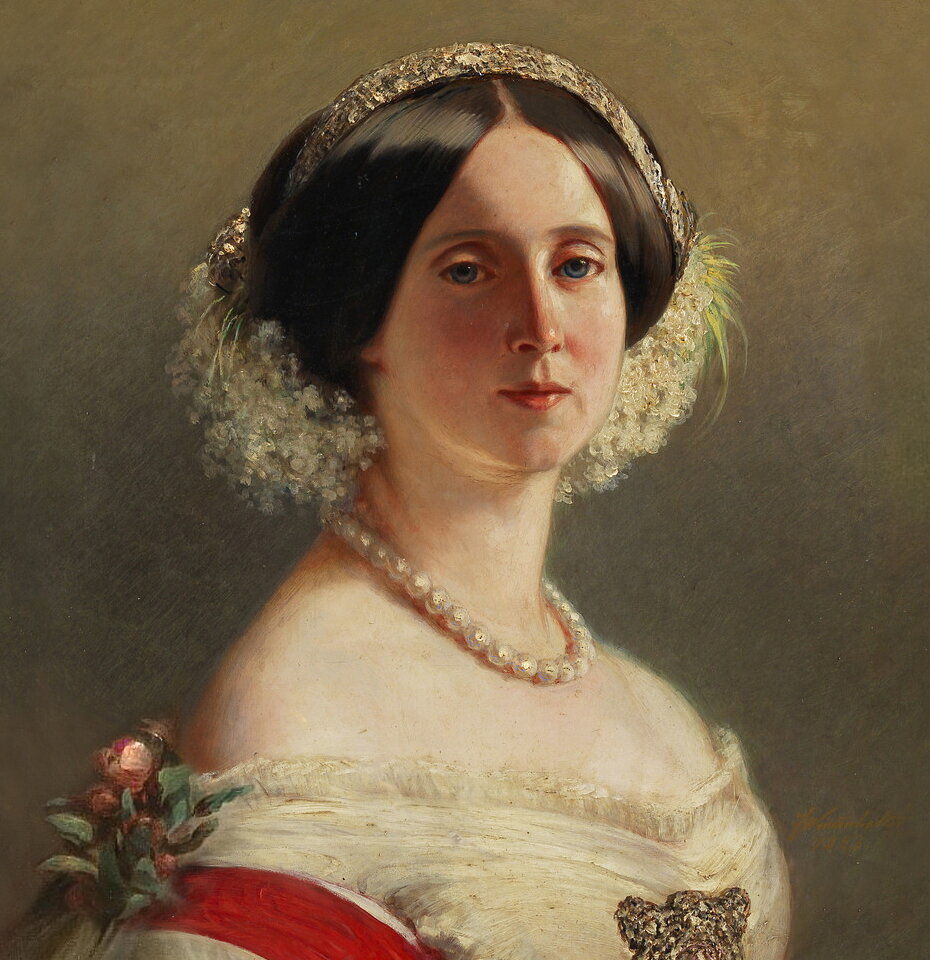 Франц Ксавер Винтерхальтер «Портрет Августы Саксен-Веймар-Эйзенахской, впоследствии королевы Пруссии и германской императрицы» (фрагмент)