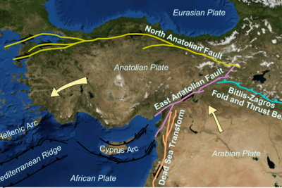    Схема движения плит во время землетрясения в Турции и Сирии ©Mikenorton. Собственная работа, CC BY-SA 3.0