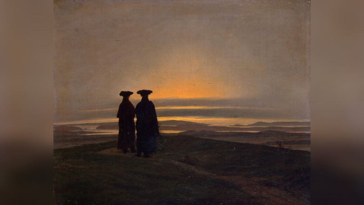 Каспар Давид Фридрих - Вечерний пейзаж с двумя мужчинами, 1835 г.