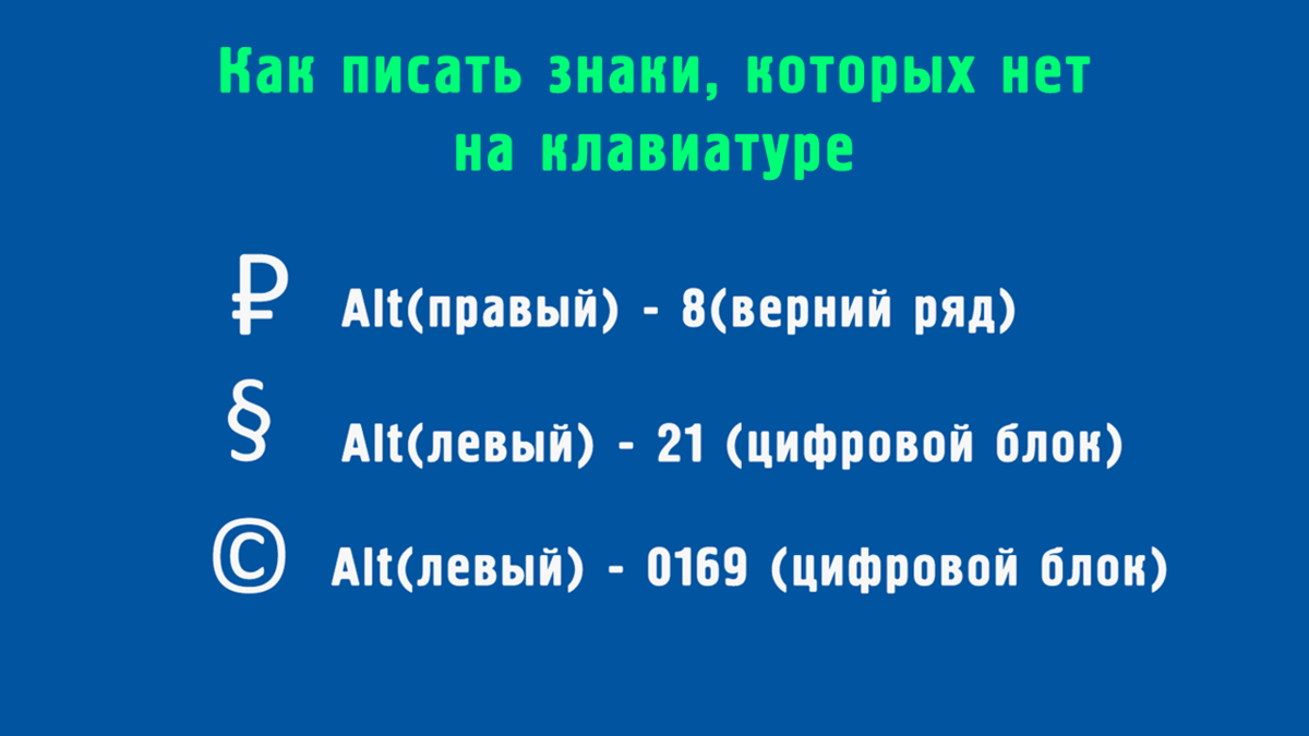 Как ввести символы, которых нет на клавиатуре с помощью клавиши Alt?