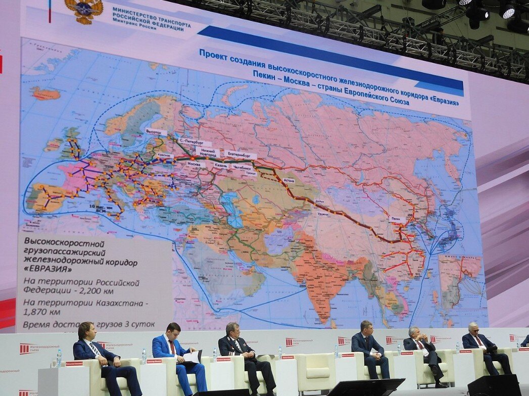 Схема проекта железнодорожного коридора Евразия в 2017 году. 