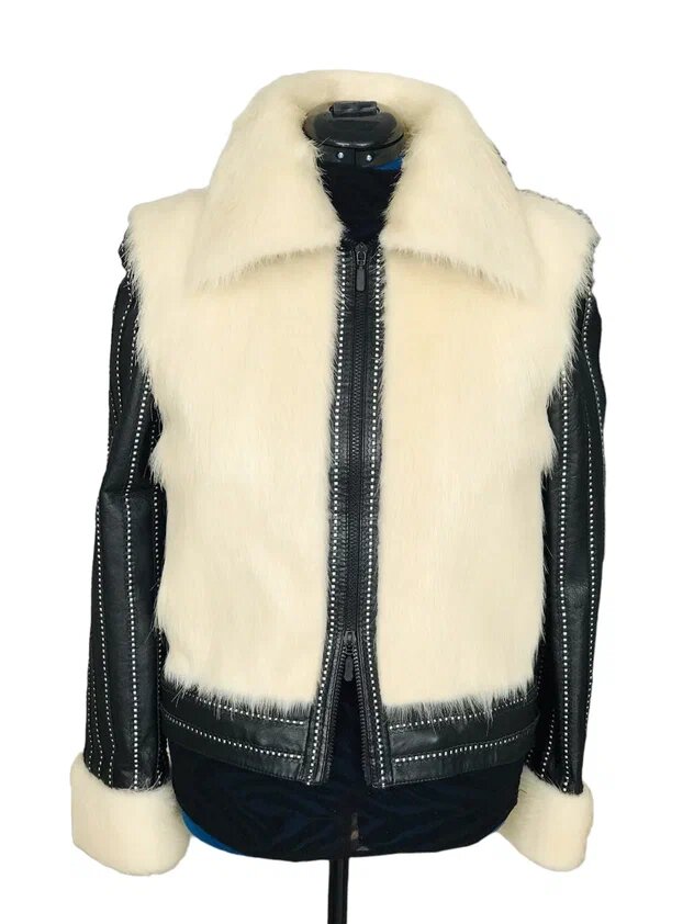 Куртка из меха белой нутрии и черной кожи. Ателье Ирины Берзиной.