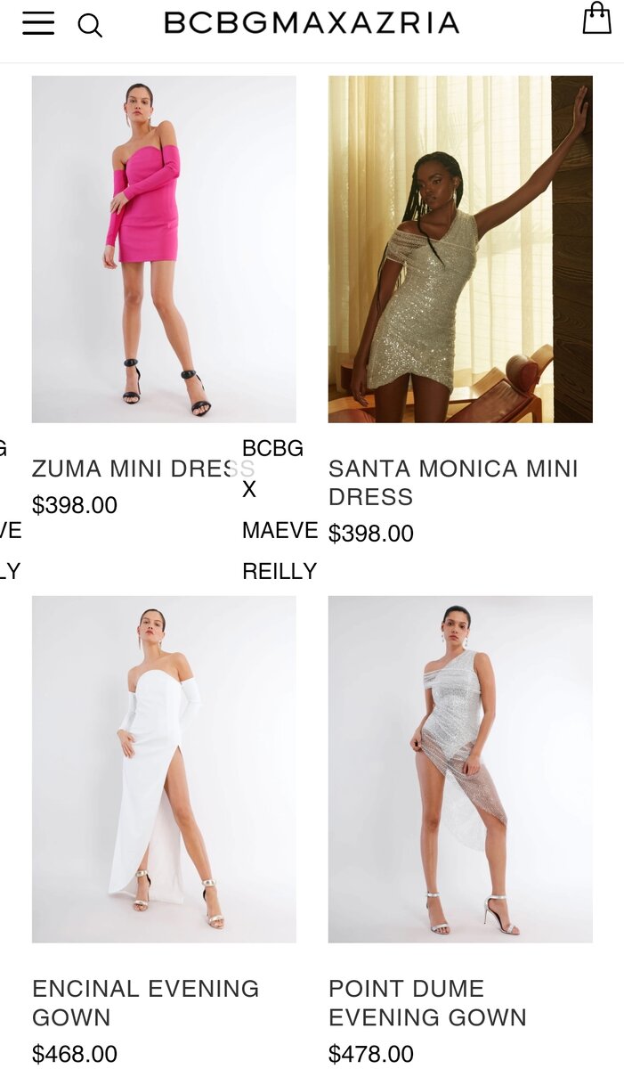 Стоимость платьев BCBG Maxazria на официальном сайте бренда.