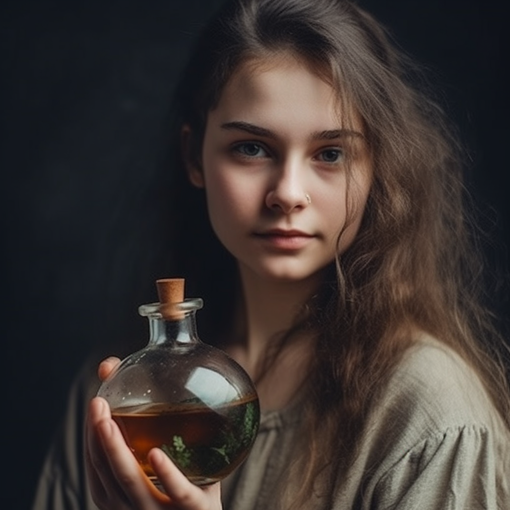 Девушка держит бутыль с эфирными маслами