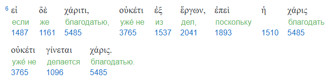 Рим.11:6, подстрочник Винокурова. https://bible.by/vin/52/11/