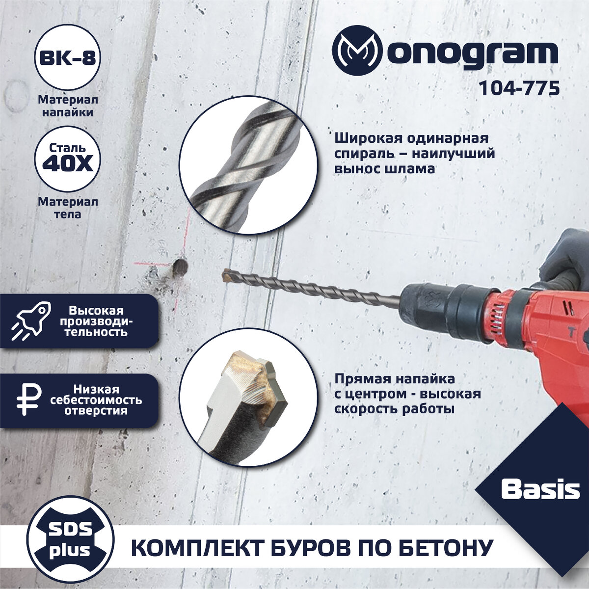 Комплект буров по бетону арт. 104-775. | Monogram Tools | Дзен