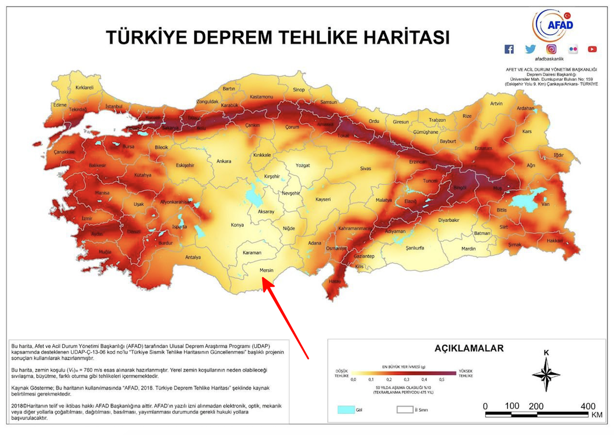 Карта сейсмической опасности турции