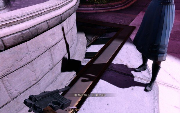 В моем прохождении Слейт почему-то пропал, и мне предлагалось убить пустое место. Что занятно, Слейт, знавший и Букера, и Комстока, не говорит о самом важном. Складывается впечатление, что плот-твист, делающий Комстока Букером, вписывался в игру в последний момент. 