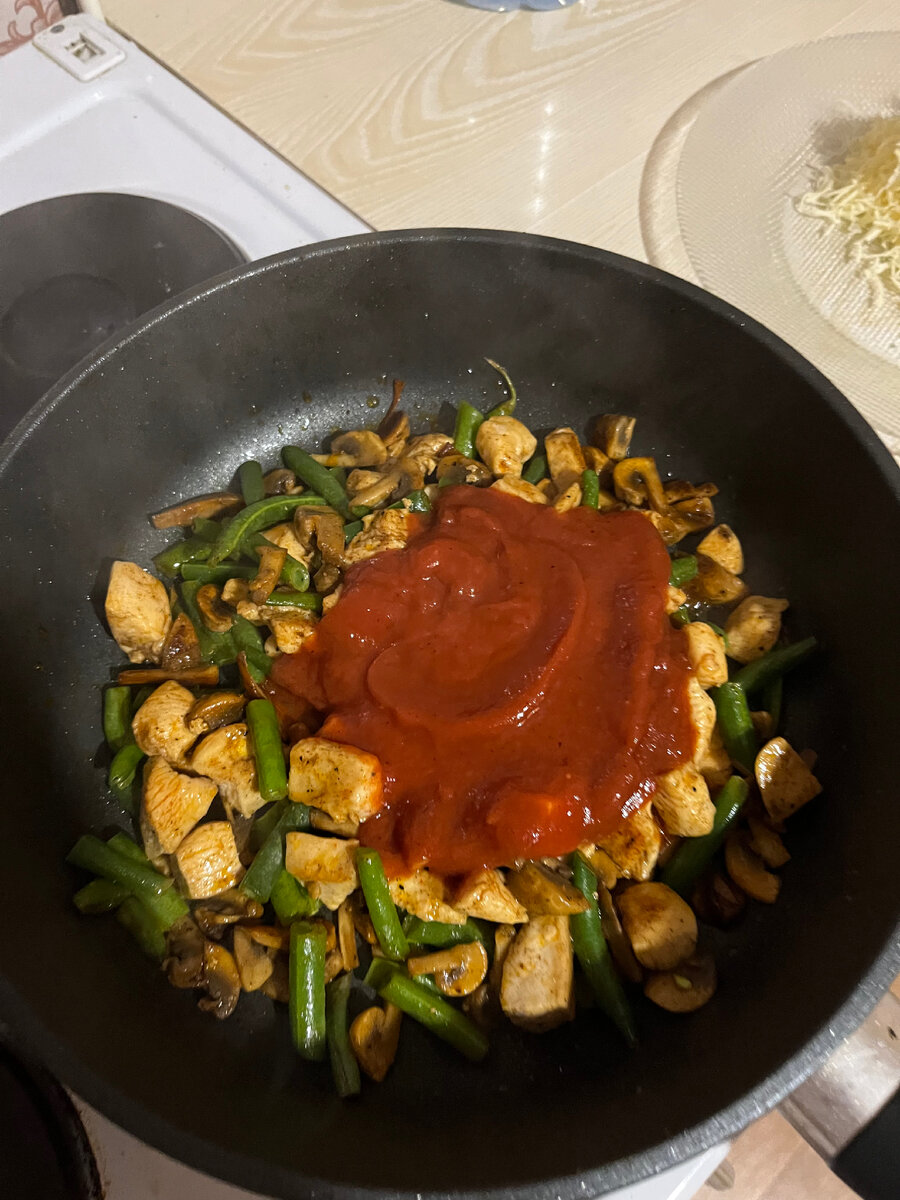 Паста с курицей и стручковой фасолью и шампиньонами / fusilini with  chicken, green beans and champignons | Cook/ simple recipes / cooking /  простые рецепты / еда / блюда | Дзен