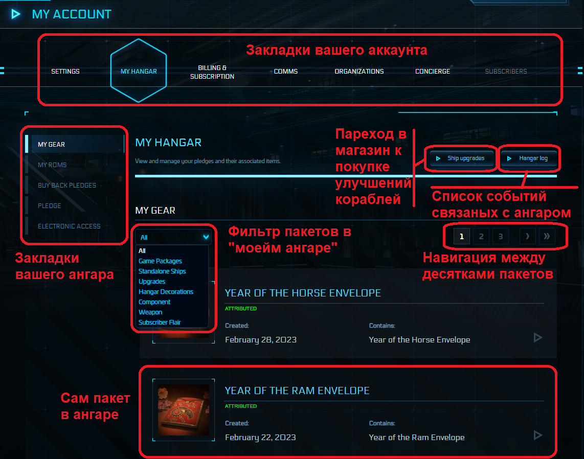 Навигация по вашему "ангару".