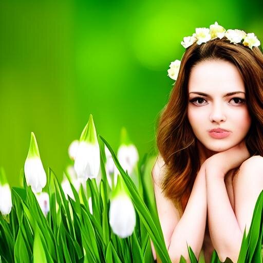 Одно из наиболее приличных изображений Весны, сгенерированных https://rudalle.ru/check_kandinsky2/. У неё хотя бы глаза на нужном месте.