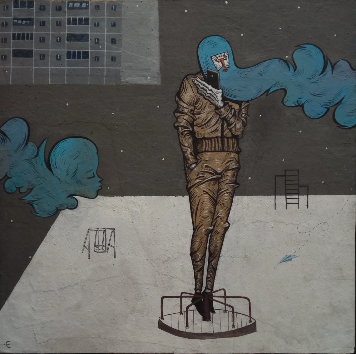 Егор Субботин. «Первый снег», папье-маше, акр.57х57см.