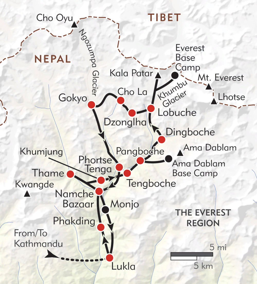 Трек к базовому лагерю эвереста карта
