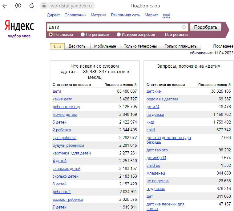 https://wordstat.yandex.ru/#!/?words=дети