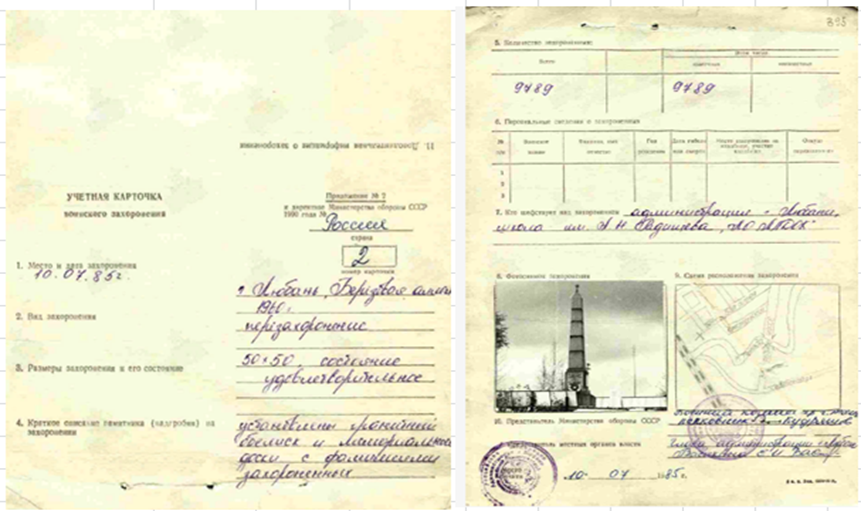 сайт Память народа паспорт захоронения 1985 годай