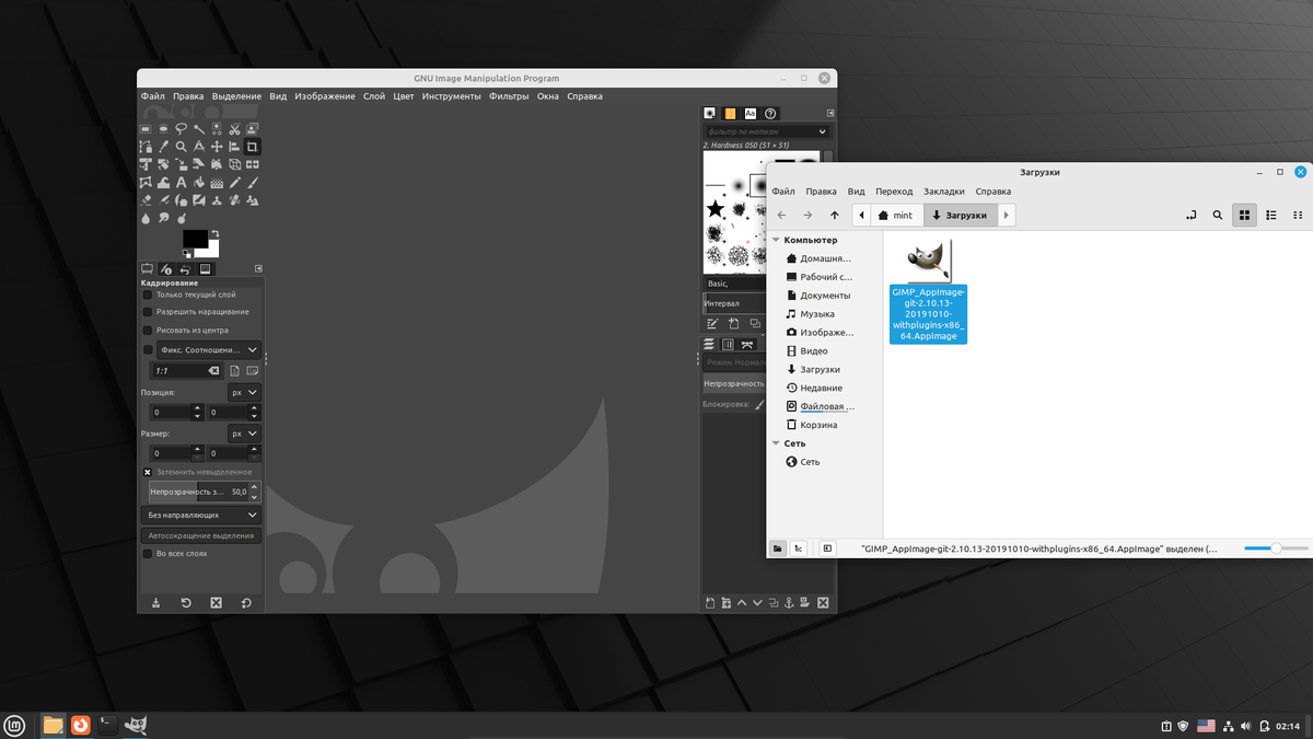 Linux Mint и GIMP в портативном формате AppImage