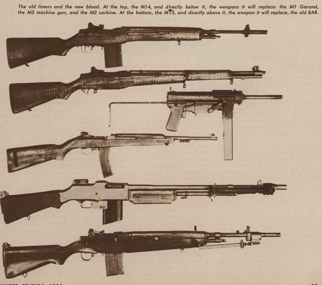 Журнал Guns&Ammo не мелочился, прямым текстом утверждая, что М14 заменит и Гаранд, и M1 Carbine, и пистолет-пулемет М3, М15 же стала обособленной заменой для М1918А2.