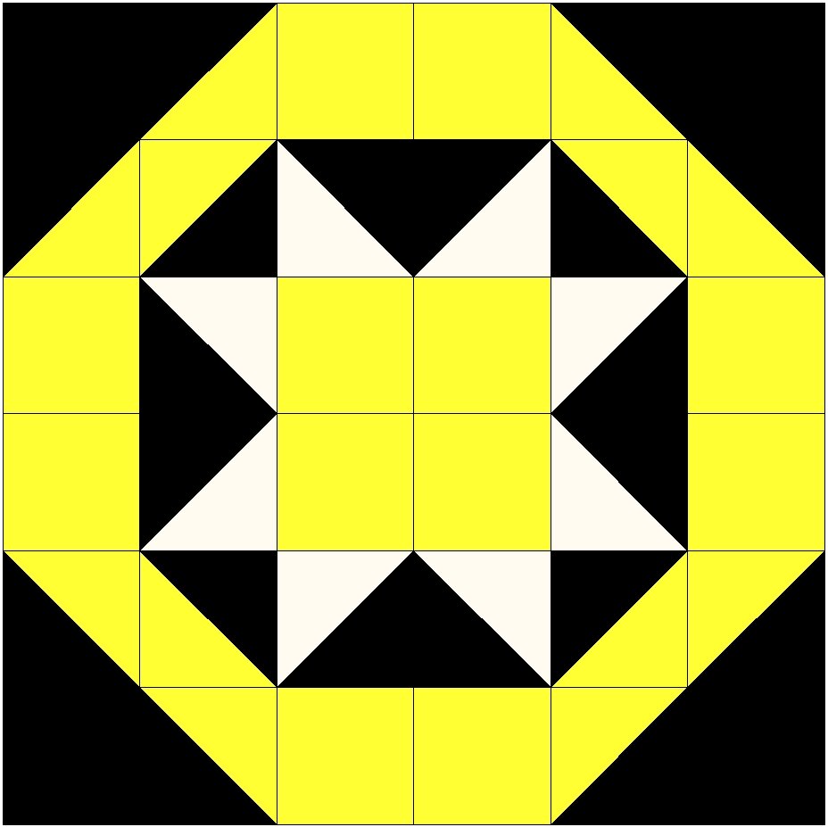 1 Лоскутный узор "одуванчик" 6х6 квадратов 3 цвета 