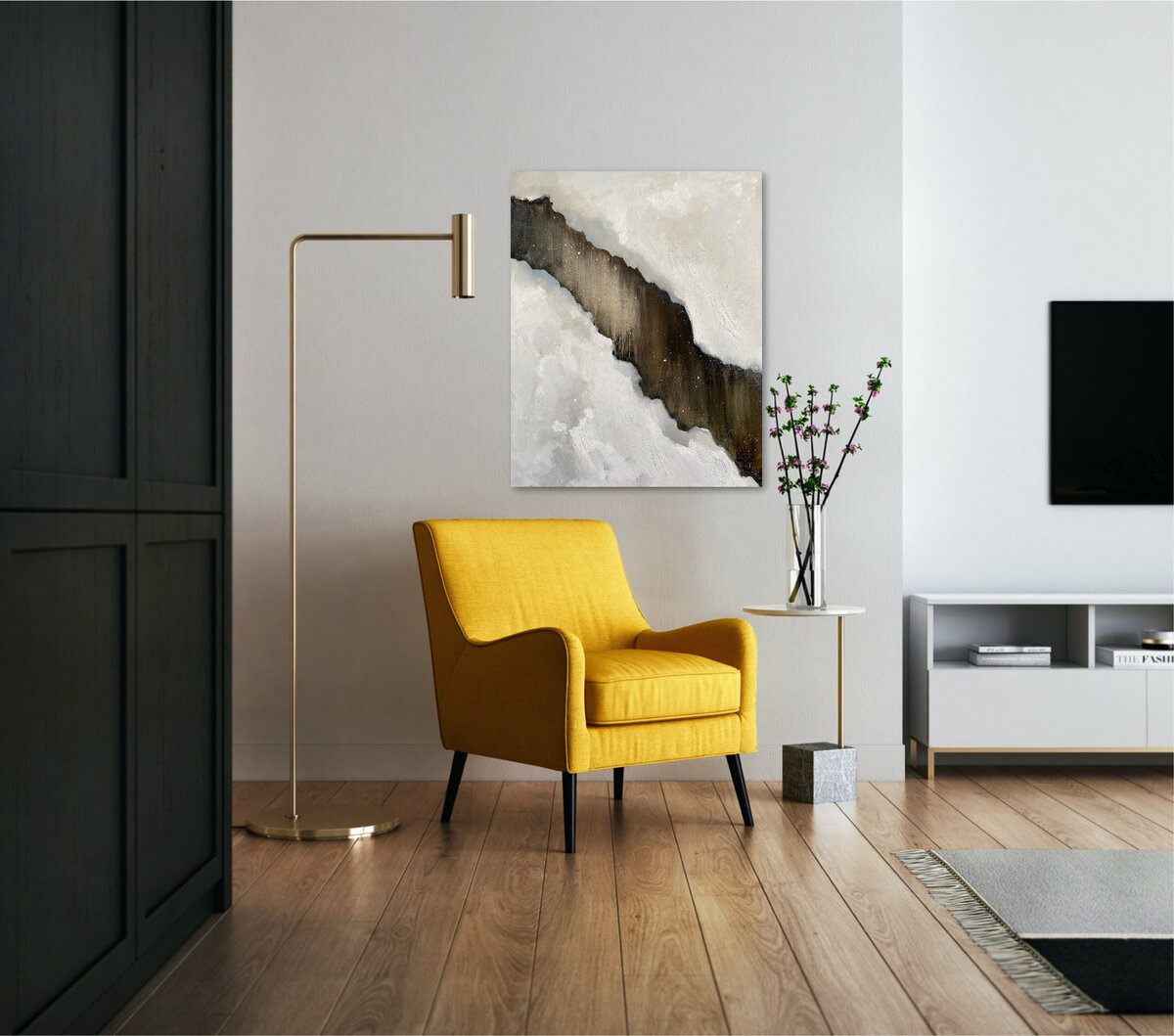 Картина "Косьва" художника Анастасии Поповой в дизайне интерьера.