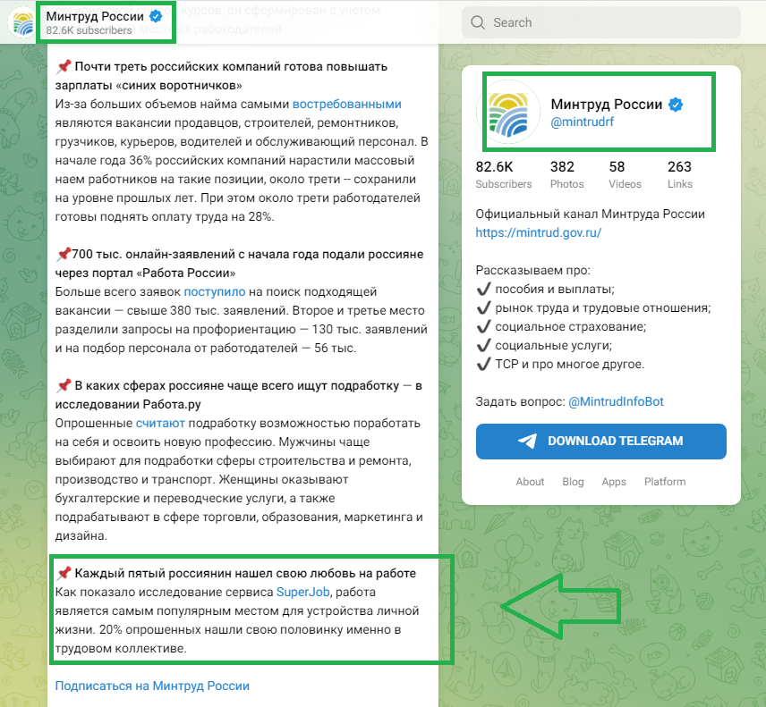 скриншот телеграмм-канала Минтруда (t.me/s/mintrudrf)