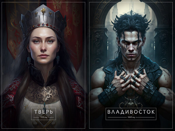 Людские образы Твери и Владивостока по версии нейронной сети. Фото © Telegram / "Нейросеть видит"