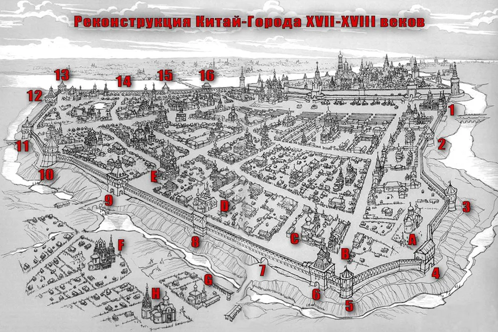 Китай город московского кремля. Схема Китайгородской стены. Схема стены Китай города в Москве. План Китай города 16 век. Китай город 17 век план.