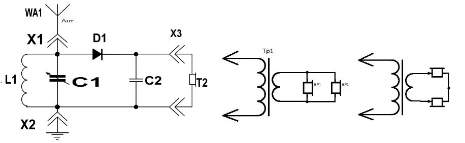 Схема: Радиоконструктора  №002 “Простые, детекторные приёмники” 