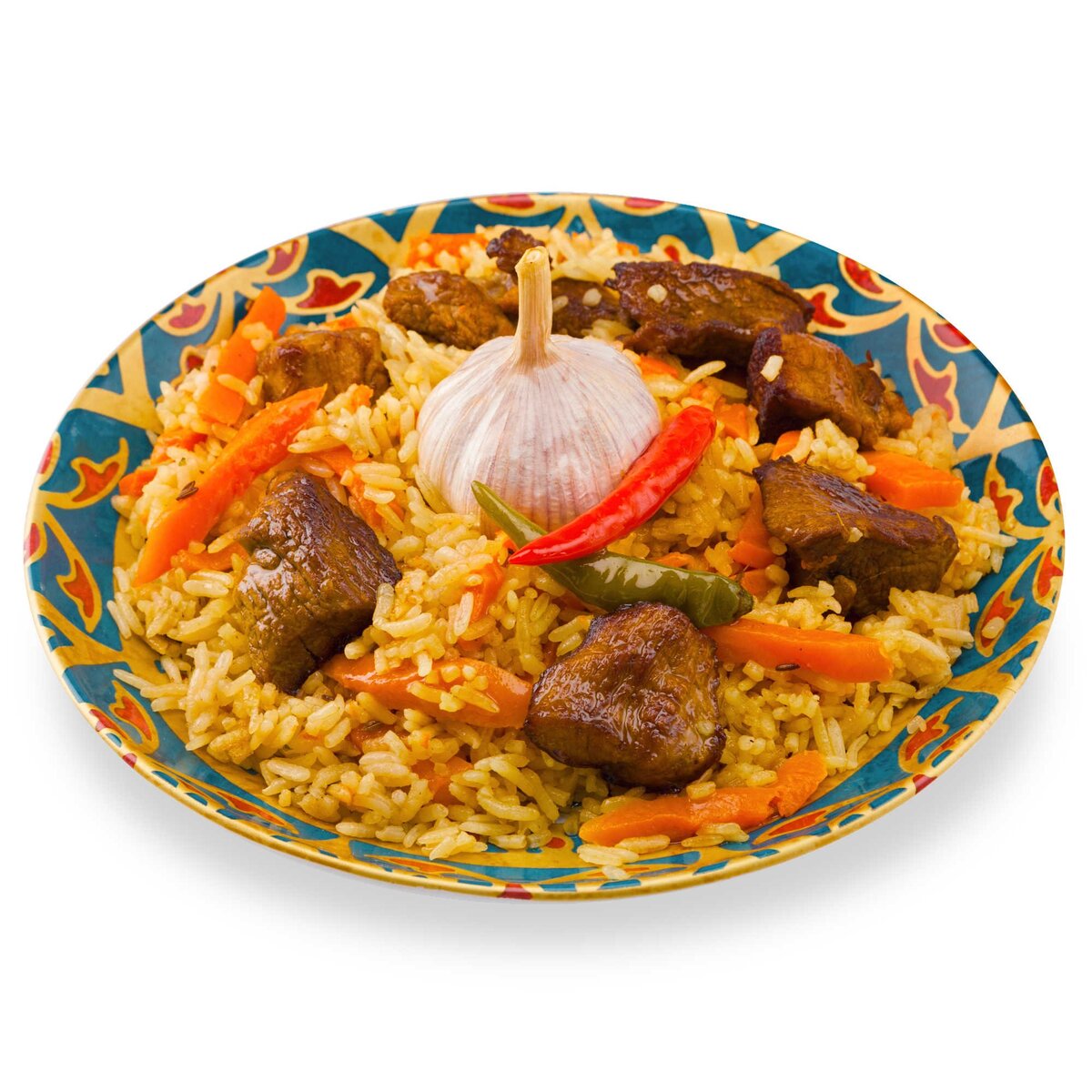 Нам понадобится🧊 Баранина, свинина или говядина 500 г.🧊 Рис 400 г (2 мерных стакана* наполненых до отметки 160 и 1 стакан, наполненный до отметки 40) 🧊 Лук репчатый 1 средняя (100 г) или 2 маленьких (по 50 г)🧊 Морковь большая 1 шт. (80 г) 🧊 Чеснок 1 головка 🧊 Специи для плова 1 ст. л. 🧊 Соль по вкусу 🧊 Растительное масло 3 ст. л. 🧊 Вода Готовим вместе с вами:::Мясо нарежьте кусочками со стороной 3 сантиметра. • Протрите сухой тканью внешнюю поверхность чаши мультиварки. Поместите чашу в мультиварку. Налейте в чашу мультиварки масло. • Подключите мультиварку к электросети – это следует делать только после полной подготовки прибора к работе. • Нажмите кнопку «МЕНЮ», выберите режим «ЖАРИТЬ». • Нажмите кнопку «ВРЕМЯ ПРИГОТОВЛЕНИЯ», а затем с помощью кнопок «+» и «-» установите время приготовления 30 минут. • Нажмите кнопку «СТАРТ», мультиварка автоматически перейдет в режим приготовления.• Дождитесь, пока масло хорошо разогреется (3-5 минут), а затем по одному опускайте кусочки мяса в чашу и обжаривайте их до румяной корочки в течение 10 минут. Если положить все мясо сразу, оно будет вариться или тушиться в собственном соку, а Вам нужно жареное мясо. • Добавьте специи, перемешайте. • Через 10 минут добавьте к мясу лук, морковь и промытый рис, аккуратно залейте горячей водой так, чтобы она покрывала рис на 2,5-3 см, посолите, закройте крышку мультиварки и готовьте до окончания программы. • По окончании программы откройте крышку, воткните несколько целых зубчиков чеснока. Черенком ложки сделайте проколы до дна. • Закройте крышку до щелчка. Не открывайте крышку и не накрывайте паровой клапан полотенцем или иными предметами во время работы прибора. • Нажмите кнопку «МЕНЮ», выберите режим «ПЛОВ». На дисплее загорится ориентировочное время приготовления – 35 минут. • Нажмите кнопку «СТАРТ», мультиварка автоматически перейдет в режим приготовления. Индикация времени приготовления погаснет, и появятся перемещающиеся по дисплею полоски.• За 10 минут до окончания приготовления на дисплее начнется обратный отсчет времени до окончания программы. • По окончании программы прозвучат 4 звуковых сигнала. Прибор перейдет в режим подогрева, на дисплее будет отображаться длительность подогрева. Оставьте плов на режиме «ПОДОГРЕВ» еще на 20 минут, чтобы он впитал все ароматы. • Чтобы выключить режим подогрева, нажмите кнопку «ВЫКЛ/ПОДОГРЕВ». • Откройте крышку мультиварки и осторожно достаньте внутреннюю чашу из мультиварки. • Разложите готовый плов по тарелкам и подавайте. И вот какой плов в нас получается!!!!🔸️ Советы ✔️• Вы можете обжаривать мясо на курдючном сале.  Особенно вкусным получается плов с добавлением барбариса, кориандра, зиры или изюма. Их нужно класть вместе с рисом. • Блюдо можно сделать вегетарианским. Добавьте вместо мяса, например, курагу или больше овощей. Тогда из времени приготовления стоит убрать время обжаривания мяса. • Выбирая рис, обязательно смотрите пропаренный он или нет. Если нет, то время приготовления следует увеличить на 10-15 минут. • Время приготовления на данном режиме определяется микропроцессором автоматически, его не нужно устанавливать вручную. В рецепте и на дисплее указано ориентировочное время приготовления блюда на 4 порции. Время приготовления может варьироваться в зависимости от количества крупы и воды