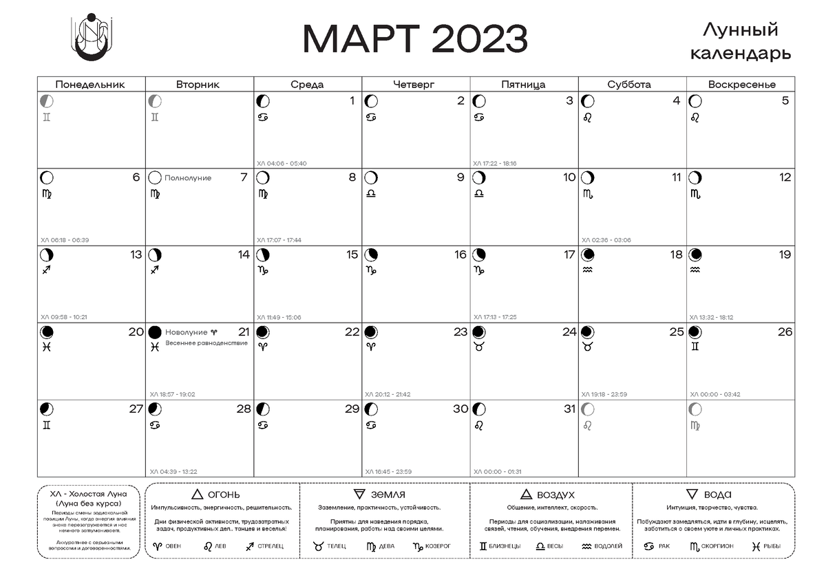 Лунный календарь на март 2023 (PDF) | lunai | Дзен