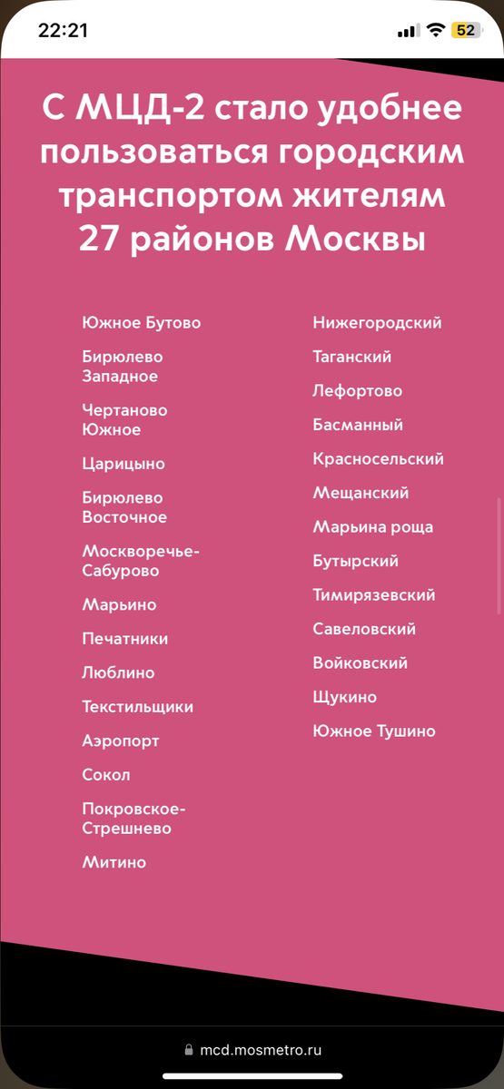 Районы, которым удобно пользоваться МЦД.