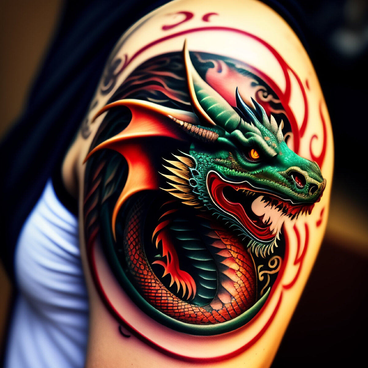 китайский дракон тату на руке для девушки