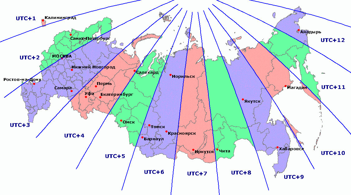 Карта по времени россия