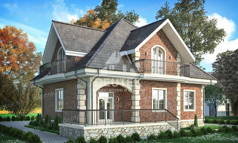 Проект дома 278 м2 из кирпича с цокольным этажом, мансардой и террасой - LK-59