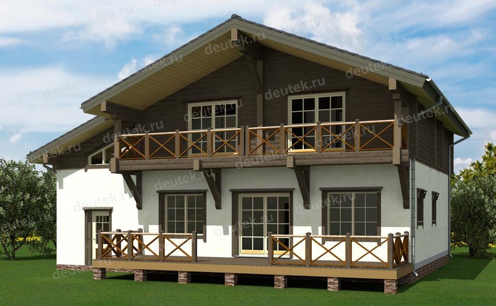 Проект дома 240 м2 из бруса и кирпича в стиле Шале - DTW0084