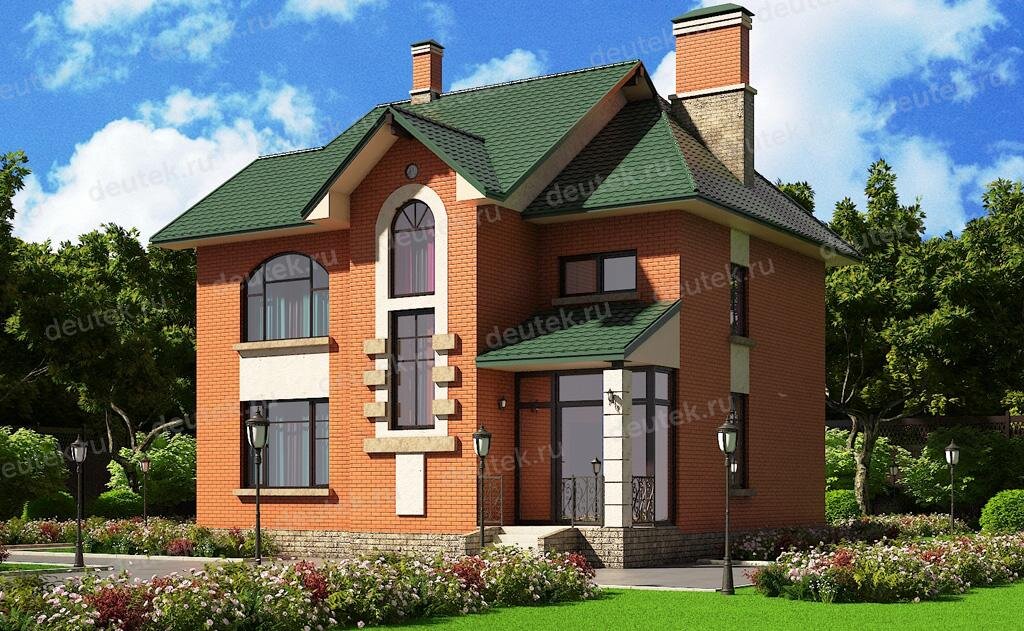 Проект двухэтажного дома 191 м2 из керамоблока с балконом и террасой - DT0288