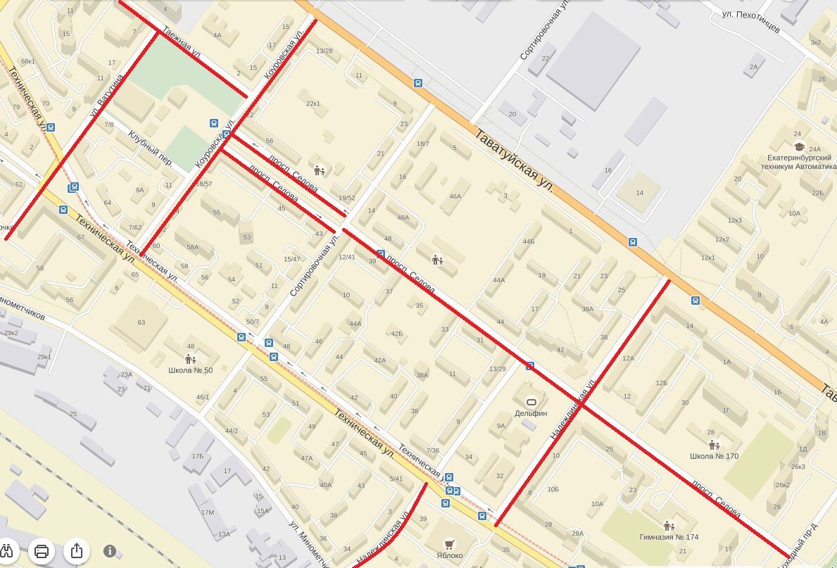 Ватутина - Таёжная - Коуровская - Надеждинская - Проспект Седова (Екатеринбург) © Яндекс