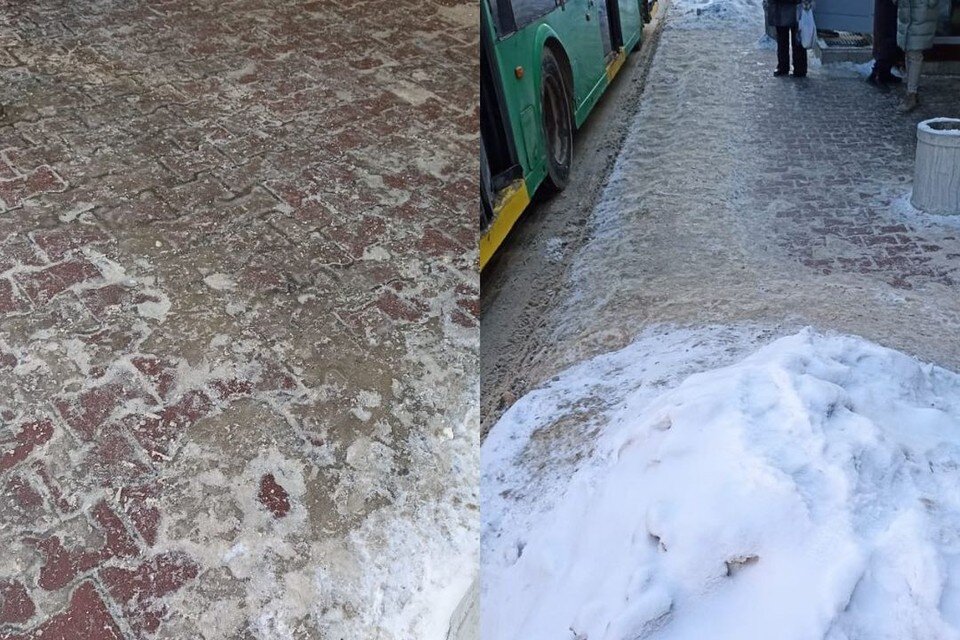     На остановке не чищен лед. Фото: предоставлено дочкой Татьяны Фроловой
