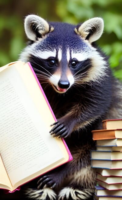 Енот в поисках интересных книг.