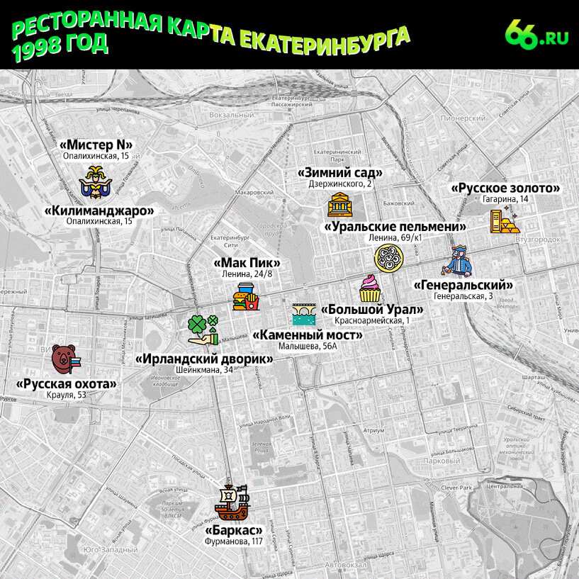 Карта екатеринбурга рестораны