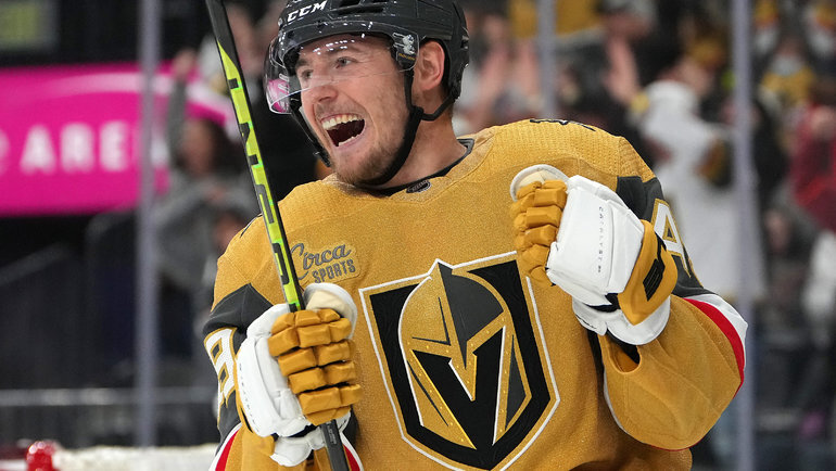    Форвард «Вегаса» Иван Барбашев празднует забитый гол. USA Today Sports