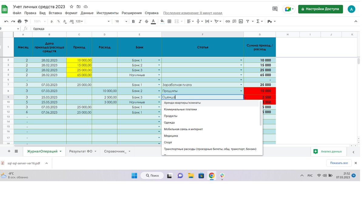 Учет доходов и расходов по деньгам в таблице Google! Подойдет и для МСП! |  Алина Сайфутдинова | Дзен