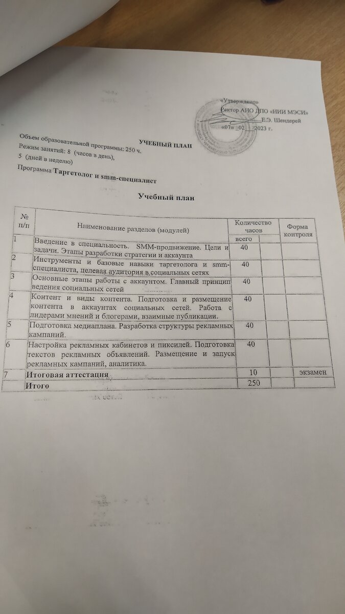 Учебный план программы