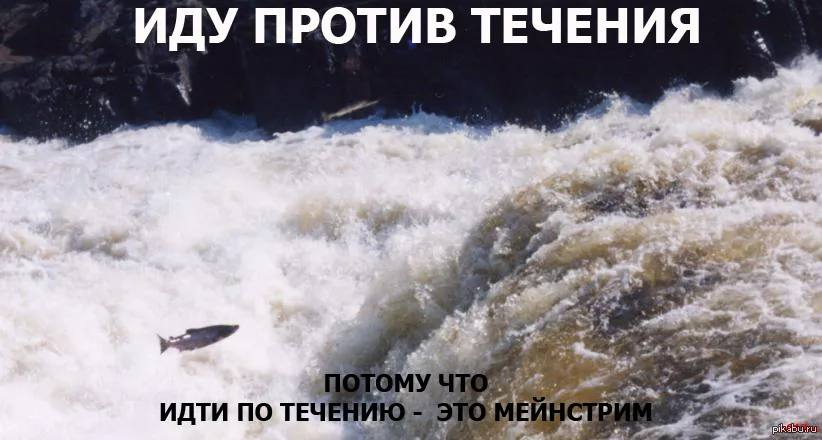 Полететь против течения ничего не говори. Идти против течения. Плыть против течения. Рыба плывет против течения. Идти по течению.