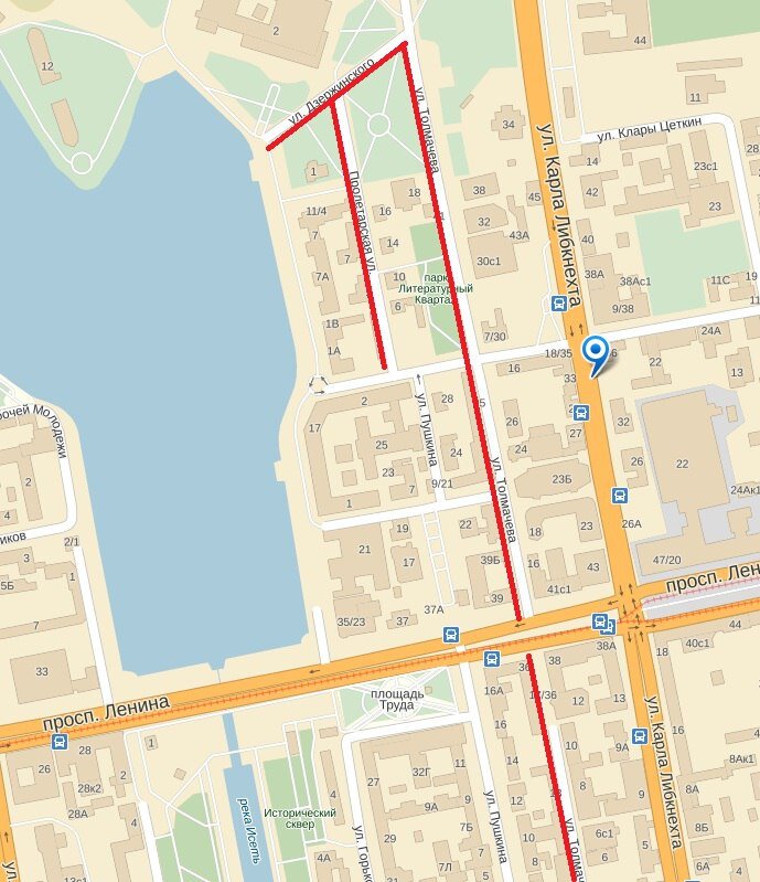 Пролетарская - Дзержинского - Толмачева (Екатеринбург)